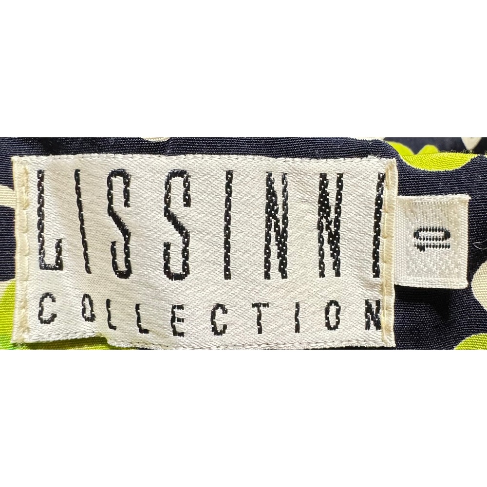 Lissinni Collection Midi Dress 10 Black Lime Green Floral Geometric V-Neck Retro - Picture 5 of 5
